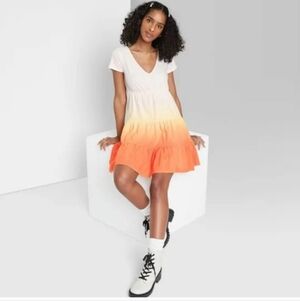 Wild Fable V-Neck Mini Dress in Yellow, Orange and White